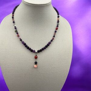 Elegant Purple Amethyst Coral Artisan Beaded Necklace